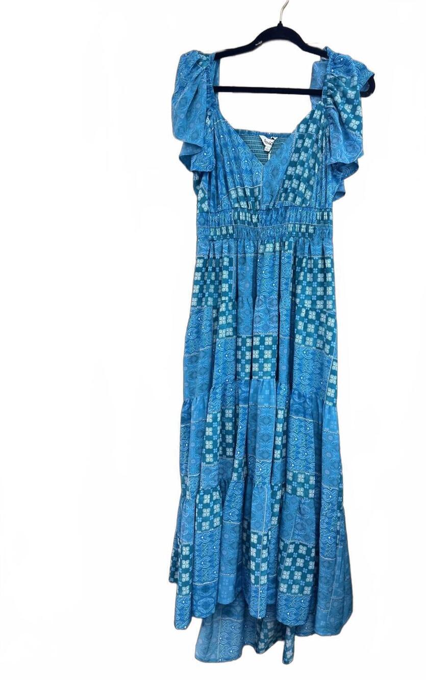 NEW DAVI & DANI women's print maxi dress in aqua/teal